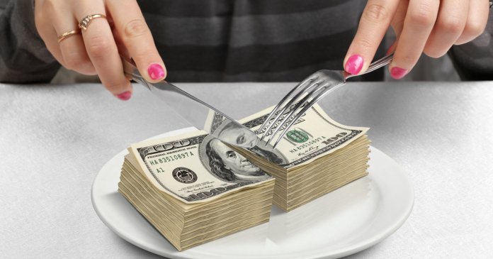Cut money on plate, cut budget concept