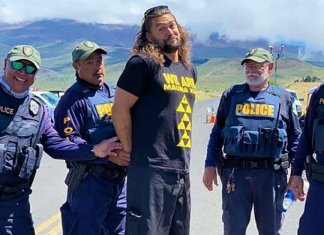Jason Momoa, o Aquaman, é ‘detido’ em protesto contra construção em montanha sagrada no Havaí