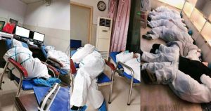resilienciamag.com - Médicos chineses exaustos descansam nos corredores dos hospitais