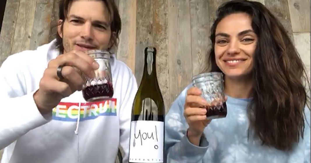 Ashton Kutcher e Mila Kunis criam vinho para arrecadar fundos contra o COVID-19.