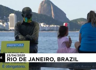Máscaras faciais foram colocadas nas estátuas do Rio de Janeiro para impedir o COVID-19
