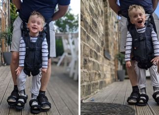 A doce reação de uma criança com paralisia cerebral ao dar os primeiros passos