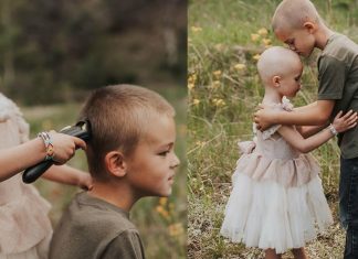 Irmão raspa a cabeça para apoiar a irmã de 3 anos que luta contra o câncer.