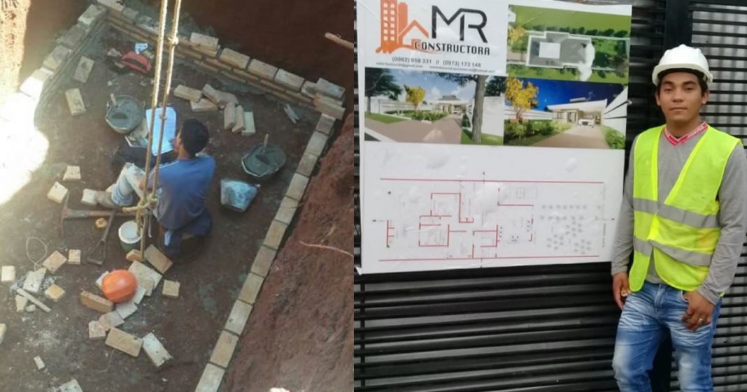 Pedreiro fotografado estudando na obra se tornar um arquiteto.