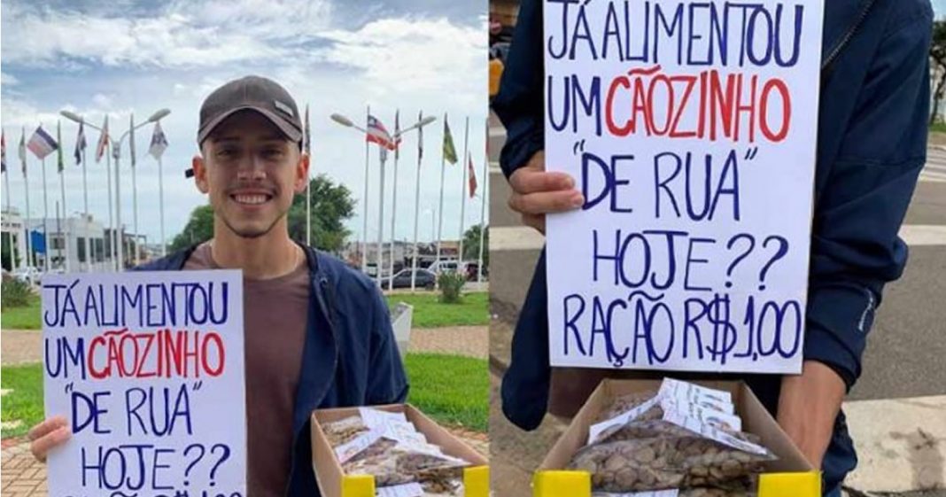 Jovem vende ração no sinal para ajudar os cães de rua que passam fome!