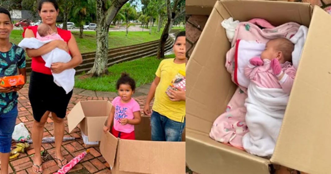 Policial consegue doações para mulher que vendia balas no sinal com a filha em uma caixa de papelão!