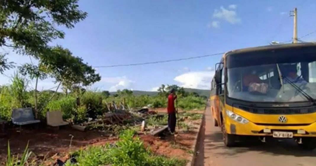 Sozinho, pai constrói ponto de ônibus para seus filhos e colegas se protegerem do Sol, em MG