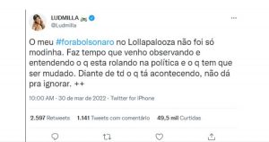 resilienciamag.com - Após foto com Lula, Ludmilla diz ser contra Bolsonaro: “Neutro é shampoo”