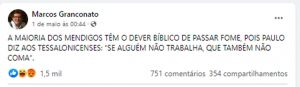 resilienciamag.com - Pastor diz que "mendigos têm o dever cívico de passar fome".