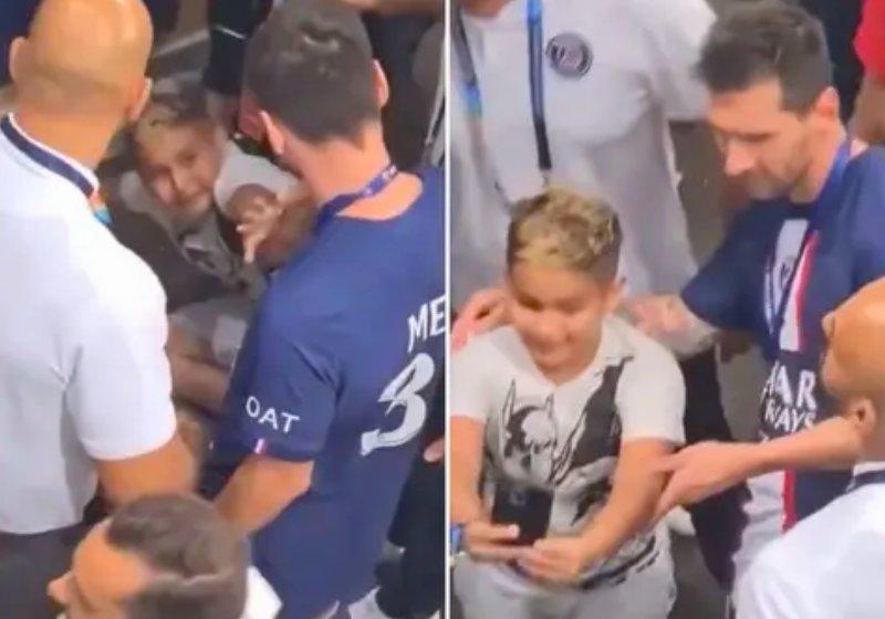 Messi afasta seguranças e tira selfie com menino que invadiu o campo. VÍDEO