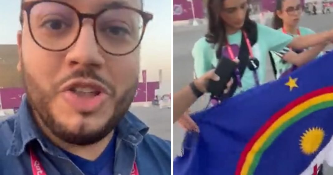 Policiais do Catar confundem bandeira de Pernambuco com LGBTQIA+ e a tomam da mão de repórter(VÍDEO).