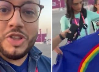 Policiais do Catar confundem bandeira de Pernambuco com LGBTQIA+ e a tomam da mão de repórter(VÍDEO).