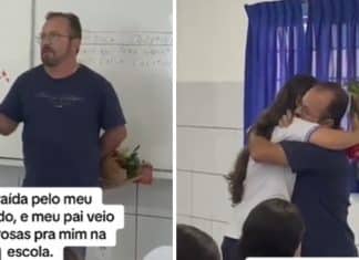Pai leva flores na escola para filha que foi traída pelo ex: “Amor de verdade só da família!”. VÍDEO