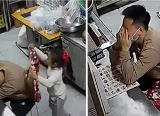 Exausto, pai dorme sentado e chora ao acordar e ver que sua filha o cobriu com sua pequena blusa.